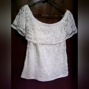 Y2K White Lace Top L